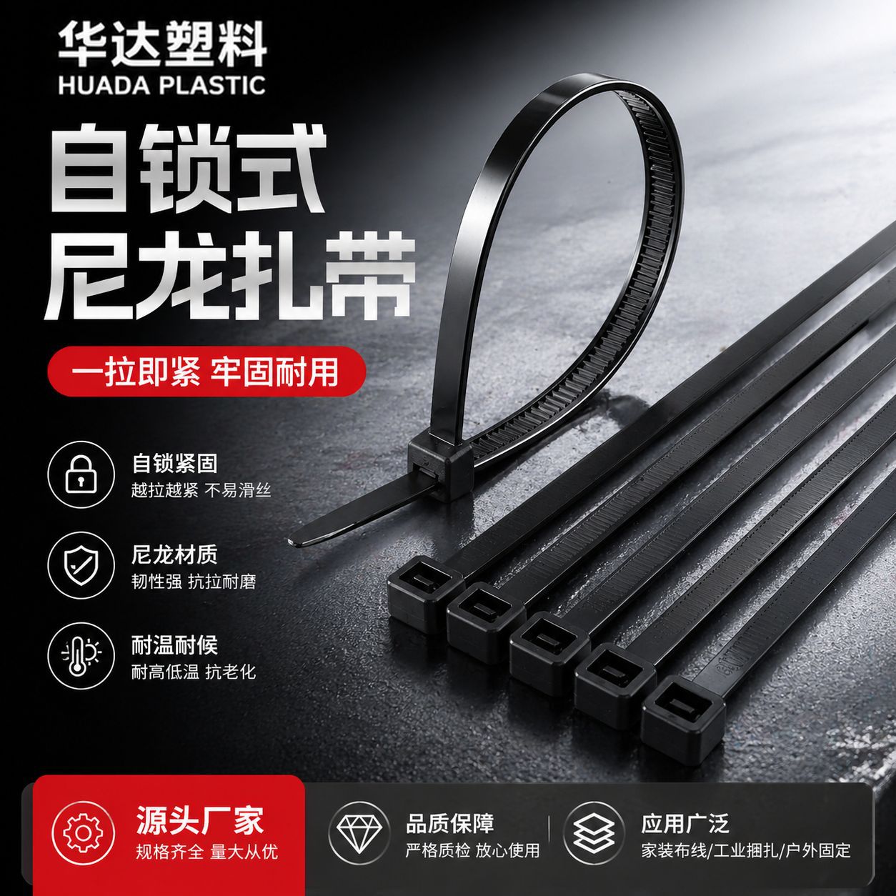 自锁式尼龙扎带黑色捆绑固定抽拉条电脑理线塑封扎带条束线带