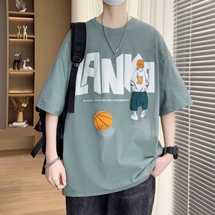 Summer Short-sleeved T-shirt Boys Junior Senior high school Students Handsome Cotton Half-sleeved Top Summer T-shirt for Teenagers and Big Children