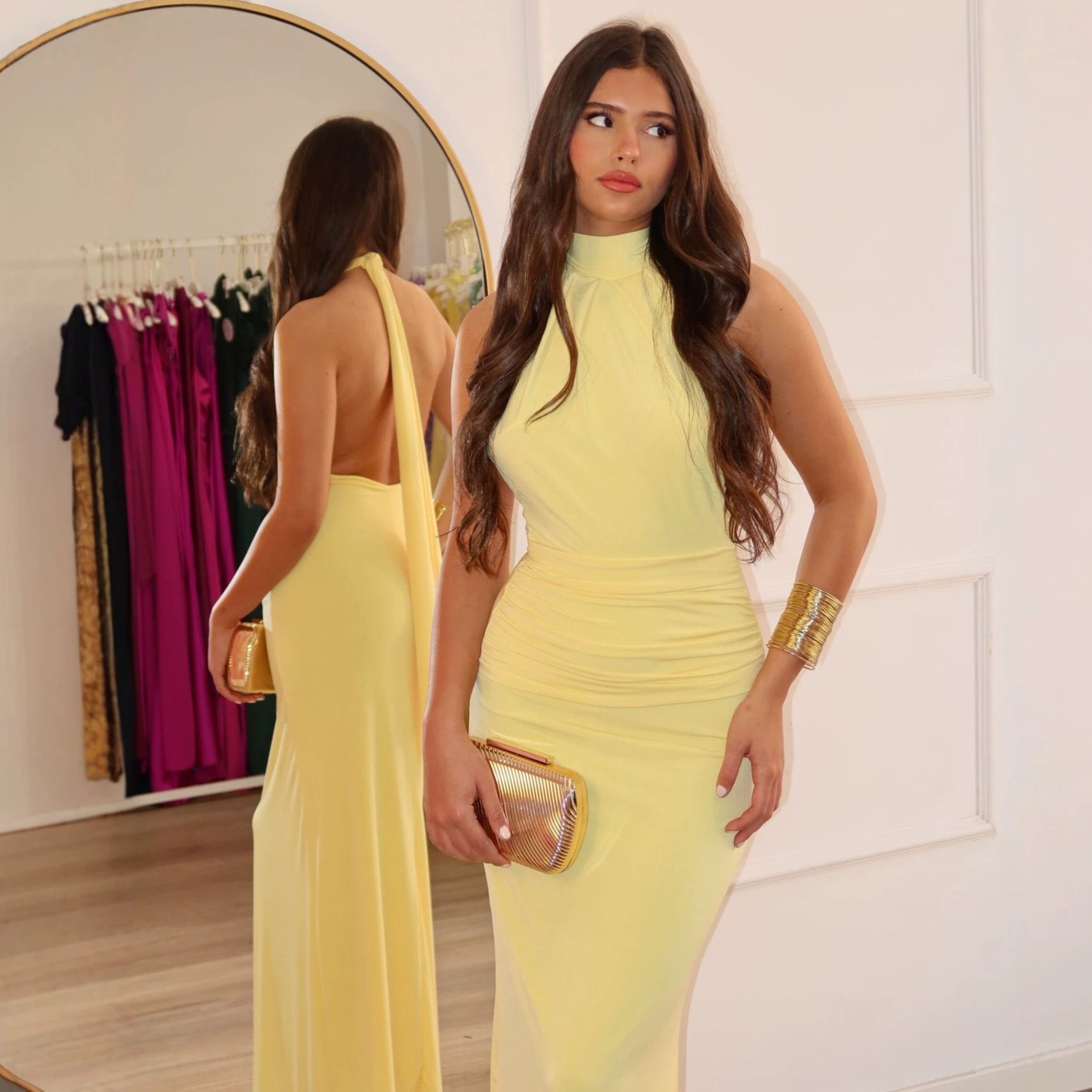 Europa y América comercio exterior moda temperamento sin mangas plegado cintura vestido sexy correa de espalda vestido de cadera mujer