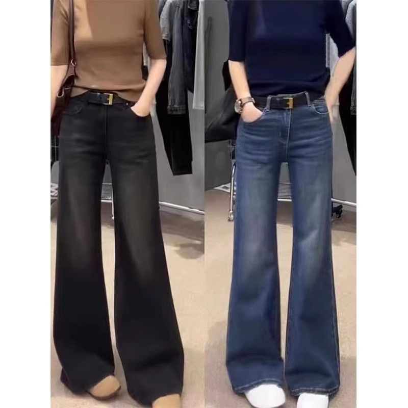 American Large Size New Micro-Flared Jeans for Women Spring and Autumn New Loose High-Waist Slim Straight Wide-Leg Long Pants