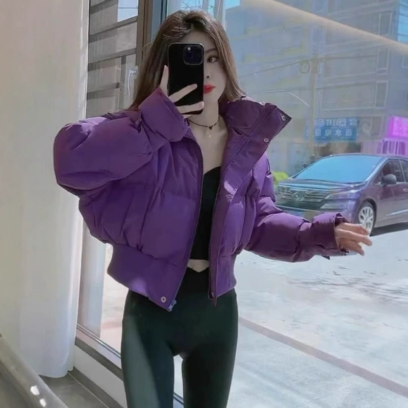 Фиолетовый пух хлопчатобумажный костюм женский короткий зимний 2024 новый маленький маленький свободный хлопчатобумажный пиджак женский