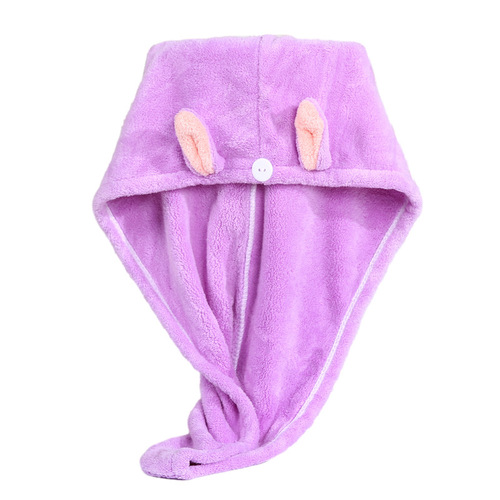 Cartoon cute bunny ears coral velvet hair drying cap, thickened soft wiping turban, water-absorbent and quick-drying shower cap foreign trade
