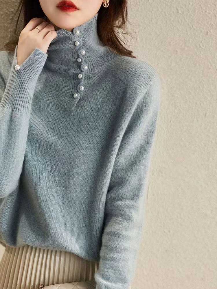 Craft Design Button Warm Turtleneck Comfortable Sweater For Women MLZY84274
