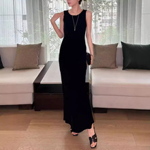 2025法式复古真丝丝绒背心连衣裙夏季新款斜裁高腰显瘦百搭