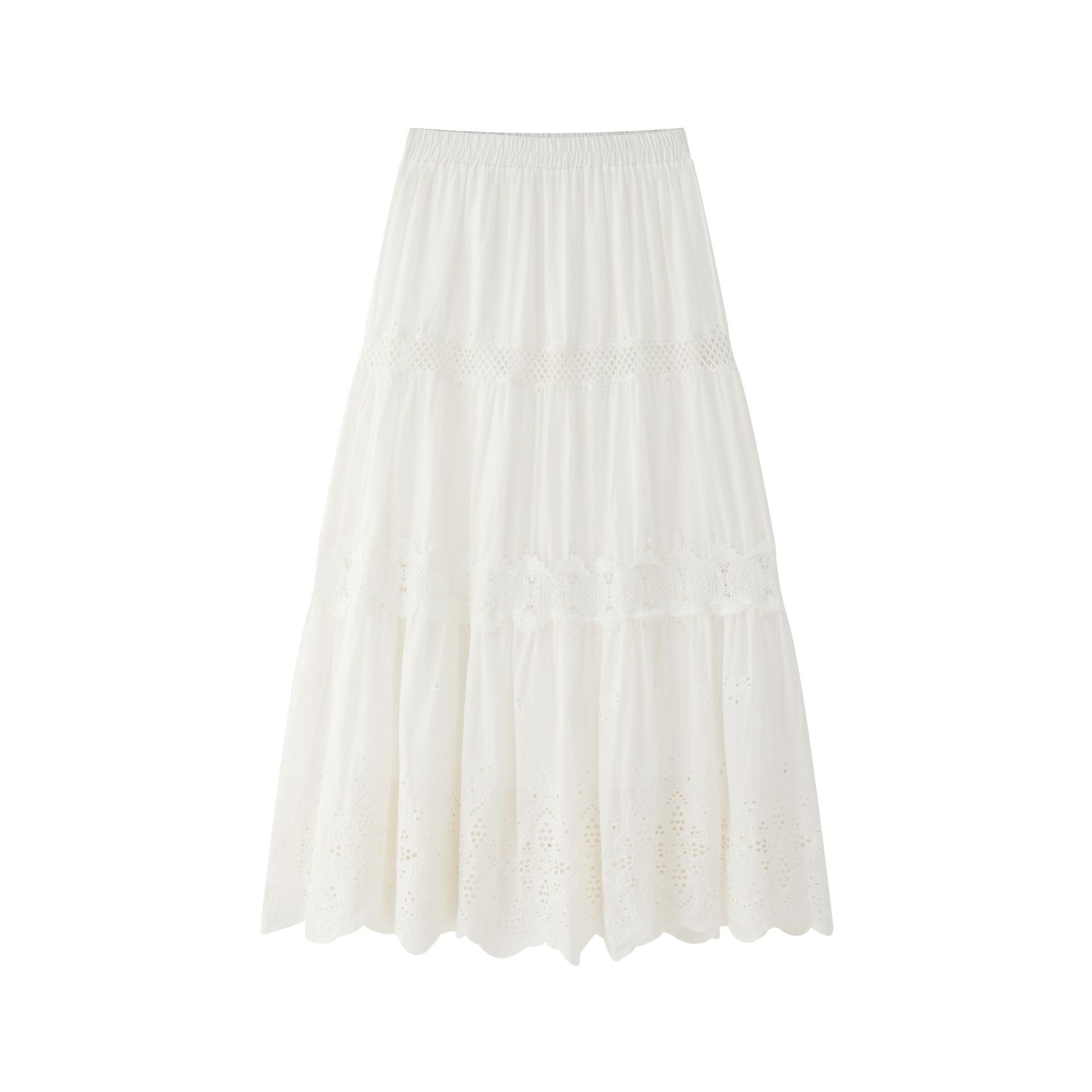 Louvre Early Autumn New Bohemian Romantic Style Hollow Lace Petal Solid Color Loose Wide Hem Long Skirt For Women_ecoleips.com