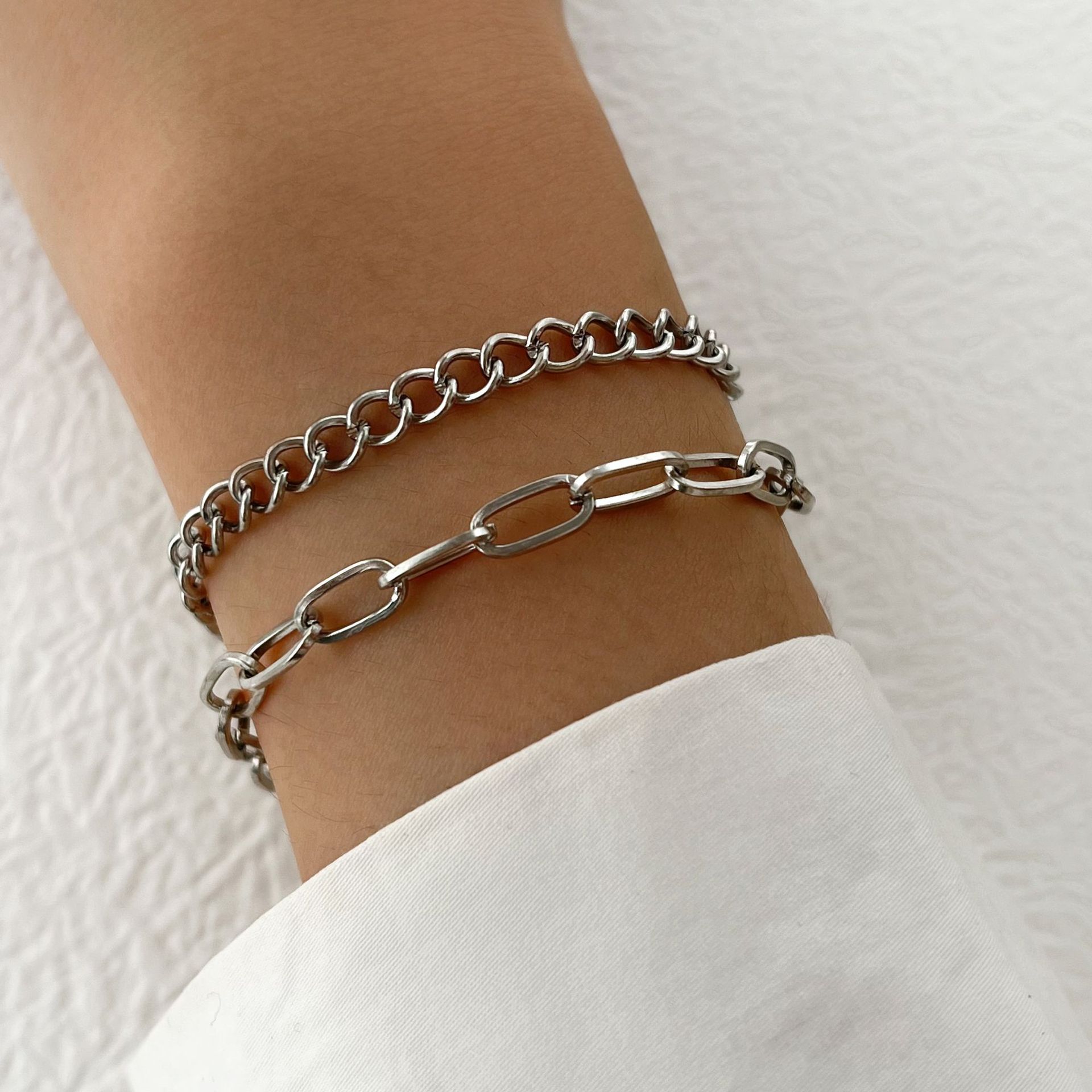 hot metal bracelet set personalized thick chain bracelet creative smooth multi-layer open bracelet_voghion.com