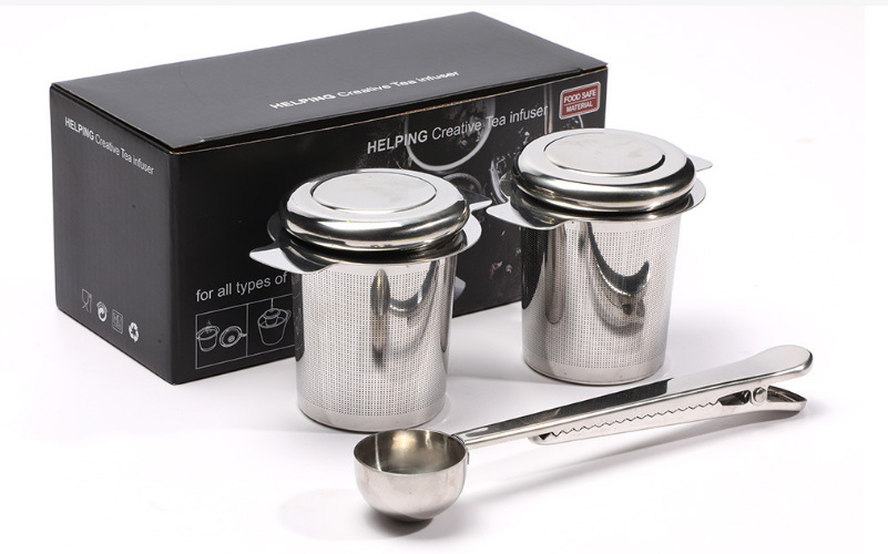 Suministro directo de fábrica fabricante de té 304 colador de té de acero inoxidable simple plegable juego de té binaural accesorios gran cantidad en stock