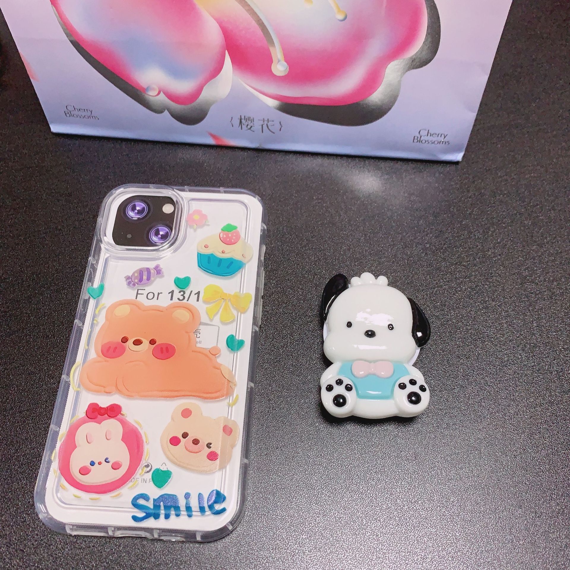 Dibujos animados Yugui perro soporte creativo perezoso airbag telescópico Lollipop soporte epoxi teléfono móvil soporte de escritorio