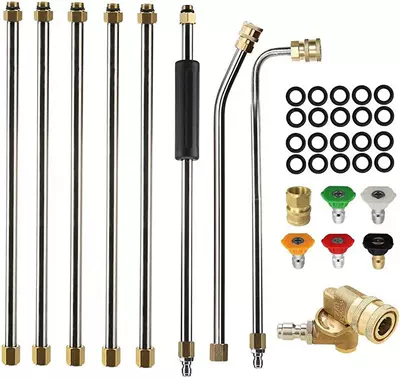 High-pressure car wash water gun extension gun rod 1/4 quick connection 5-speed corner stainless steel rod 4000PSI five-color nozzle (High pressure car wash water gun) - 8-piece-set-of-extension-rod-copper-five-gear-model