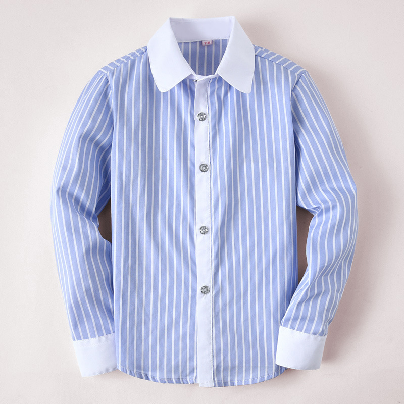 Camisa de algodón de manga larga para niños azul a rayas para niños y niñas Camisa de uniforme escolar primario para niños medianos y grandes entrega de una pieza
