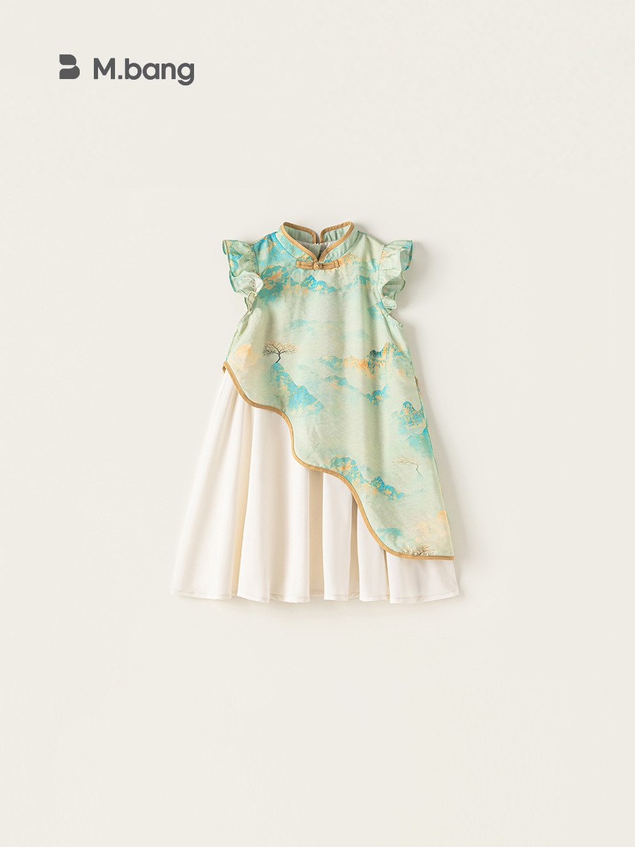 Youbao ropa para niños estilo antiguo Hanfu nuevo vestido chino para niños manga voladora pequeña cuello alto cheongsam vestido estampado de estilo nacional image 1