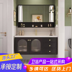 ホテル・民宿装飾用浴室キャビネット、セラミック一体型洗面台、LEDミラーキャビネット、木製洗面台、浴室キャビネット