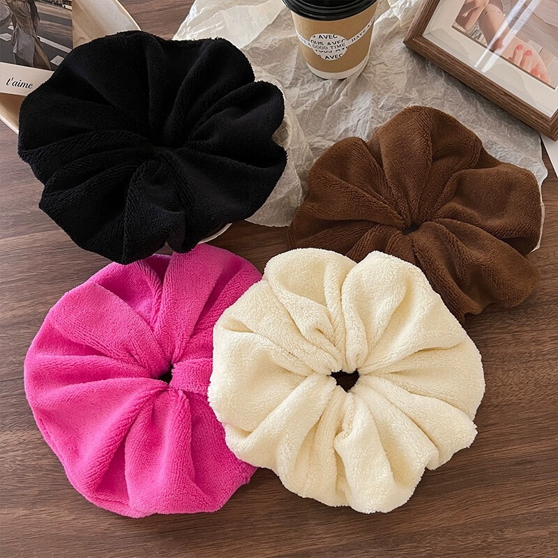 Oversized Towel Hair Ring Dry Hair Large Intestine Hair Ring Female Temperament Simple Autumn and Winter Ball Hair Band Plush Face Wash Hair Ring
