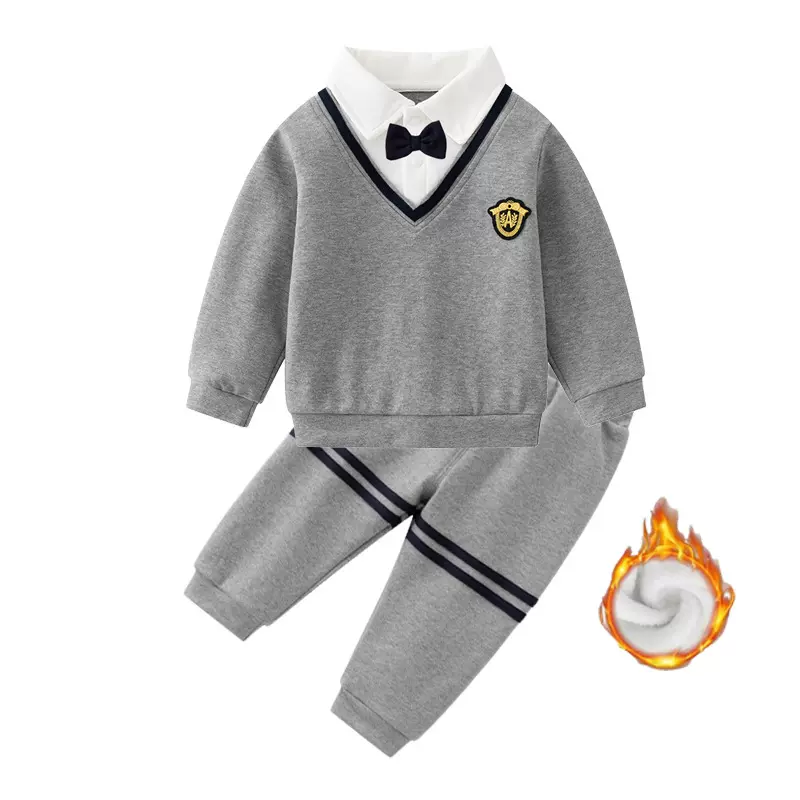 男童加绒学院风分体套装周岁宝宝加厚绅士长裤英伦生日礼服秋冬季
