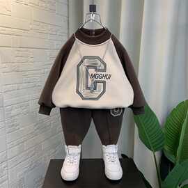 男童卫衣套装2024新款加绒潮儿童秋冬装加厚衣服宝宝酷帅运动童装