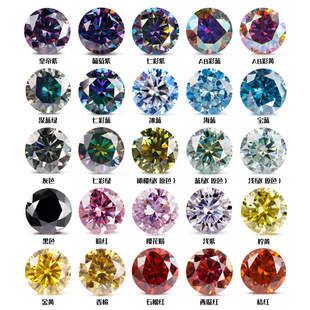 Moissanite Round Brilliant Cut Multi-Color Semi-Finished Raw Color Plated Stones for Jewelry Processing Loose Stones Wholesale in Stock