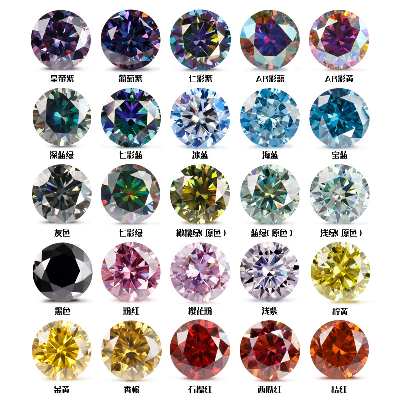 Муассанит круглой огранки «бриллиант», разноцветные, полубусинчатые, необработанные, с цветным покрытием, для изготовления ювелирных изделий, россыпью, оптом, в наличии
