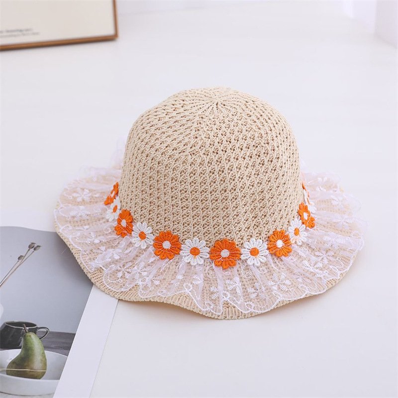 Sombrero de bebé para niños de verano, sombrero para el sol para niñas, sombrero de princesa de margarita de encaje, sombrero de paja de protección solar hueco y transpirable