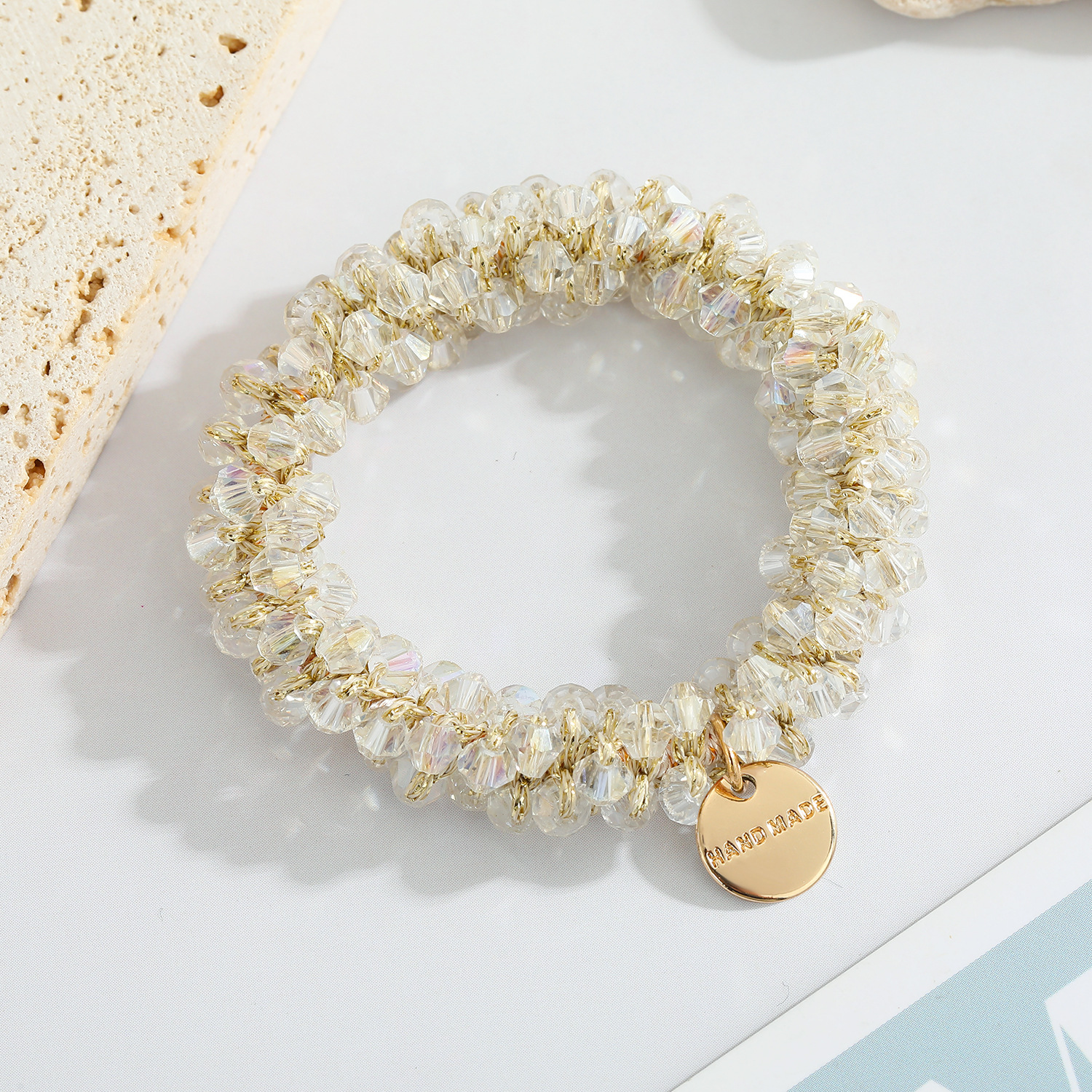 10g Weight Travel Occasion Geometric Pattern Women'S Gender Grey, White, Blue, Yellow, Black Color Korean Multicolor Crystal Pearl Hair Tie Simple Hair Rope Hair Accessories 4