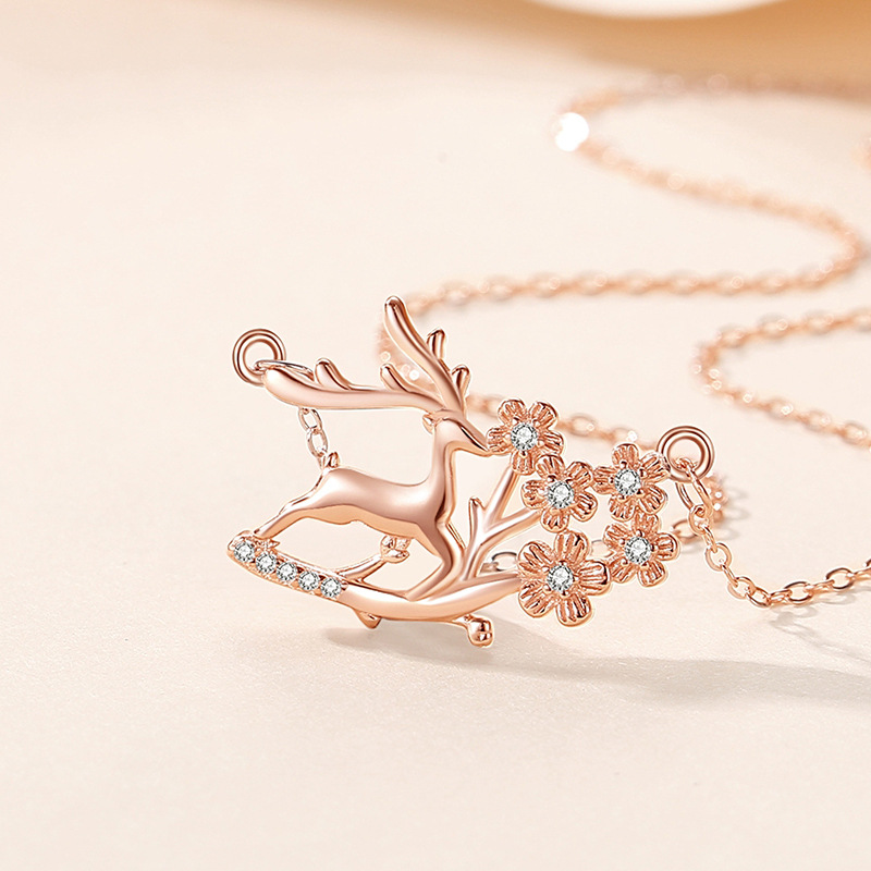 Original Yilu usted collar de plata esterlina de las mujeres S925 collar de ciervos y Flor del ciruelo celebridad en línea Mori estilo coreano regalo de Navidad