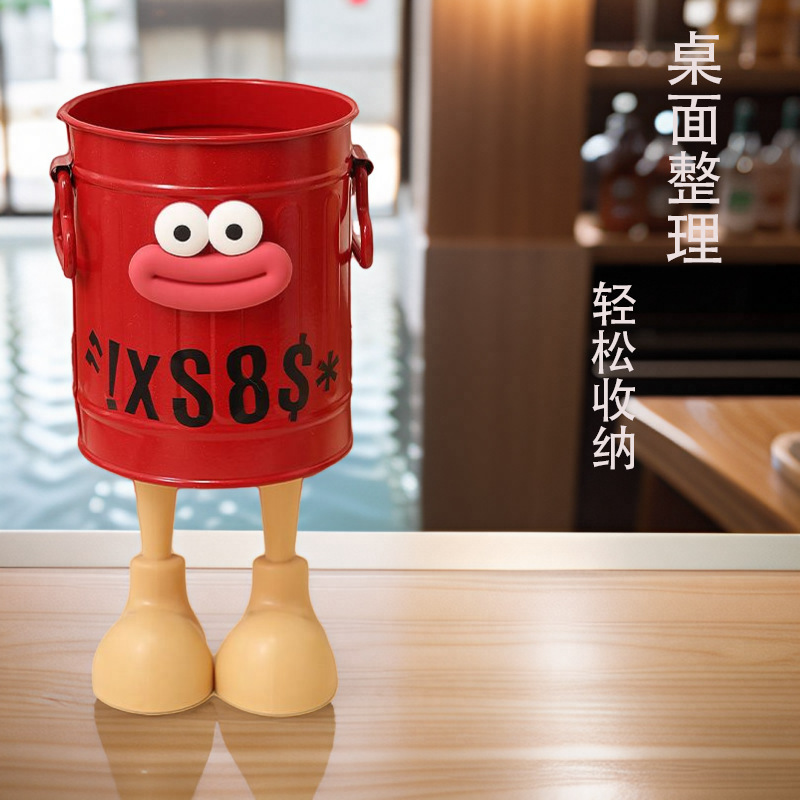 高颜値ins筆筒アメリカレトロ小衆かわいい鉄芸小桶デスクトップ文房具変筆立て収納|undefined