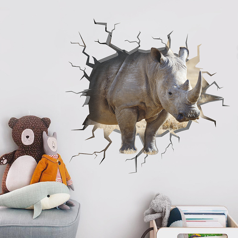 New Mg6020 Cartoon Wall-breaking Fierce Rhinoceros Boy Room Entrance Wall Decoration Stickers Self-adhesive display picture 3