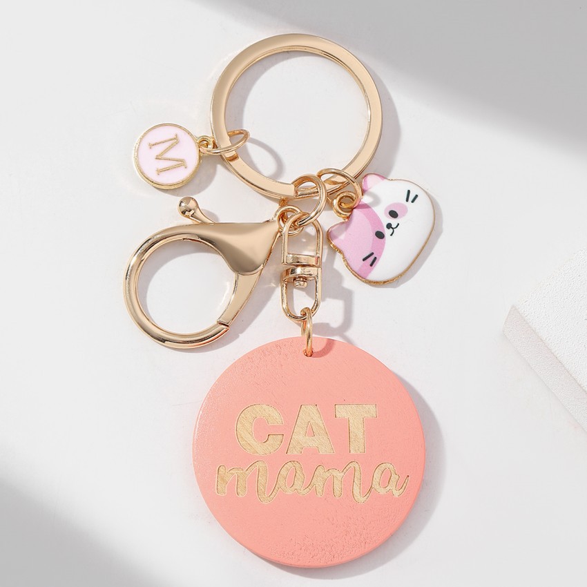 16g Weight Keychain Classification 1 Piece Quantity Casual, Holiday, Daily Occasion Wood Material Mother'S Day Festival Letter, Cat Pattern Unisex Gender Cute Style 1 Piece Letter Cat Keychain Wood Mother'S Day Unisex Cute Keychain 12