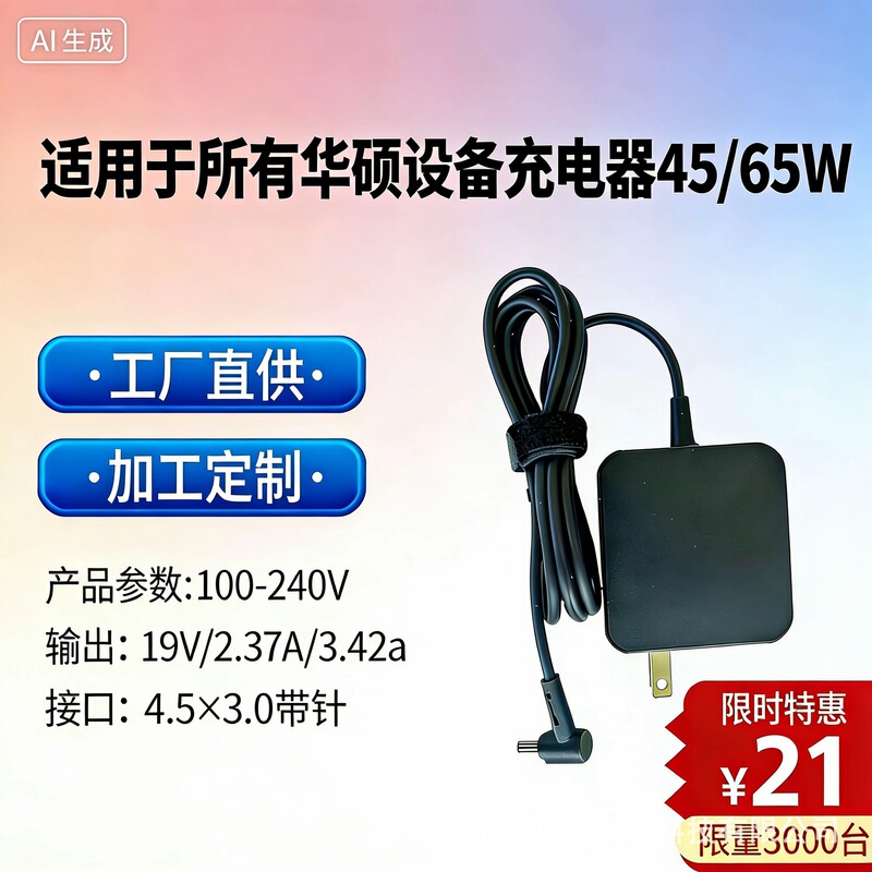 Suitable for All 4.5*3.0 Pin Interface Asus Devices 19V2.37A/3.42A45W/65W Chargers Suitable for All 4.5*3.0 Pin Interface Asus Devices 19V2.37A/3.42A45W/65W Chargers
