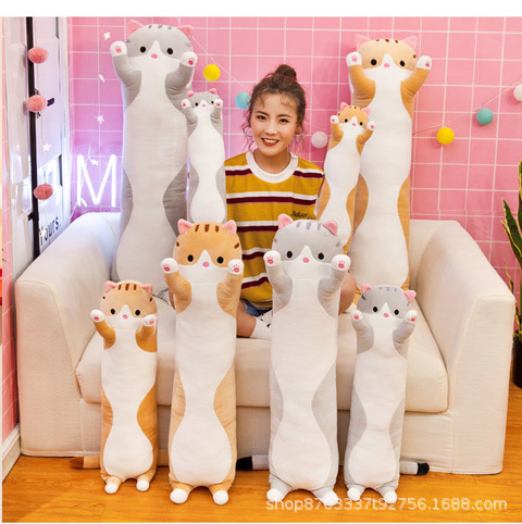Long Cat-Shaped Plush Pillow Toy, Cross-Border Bestseller, 50-130cm Lying Cat Doll