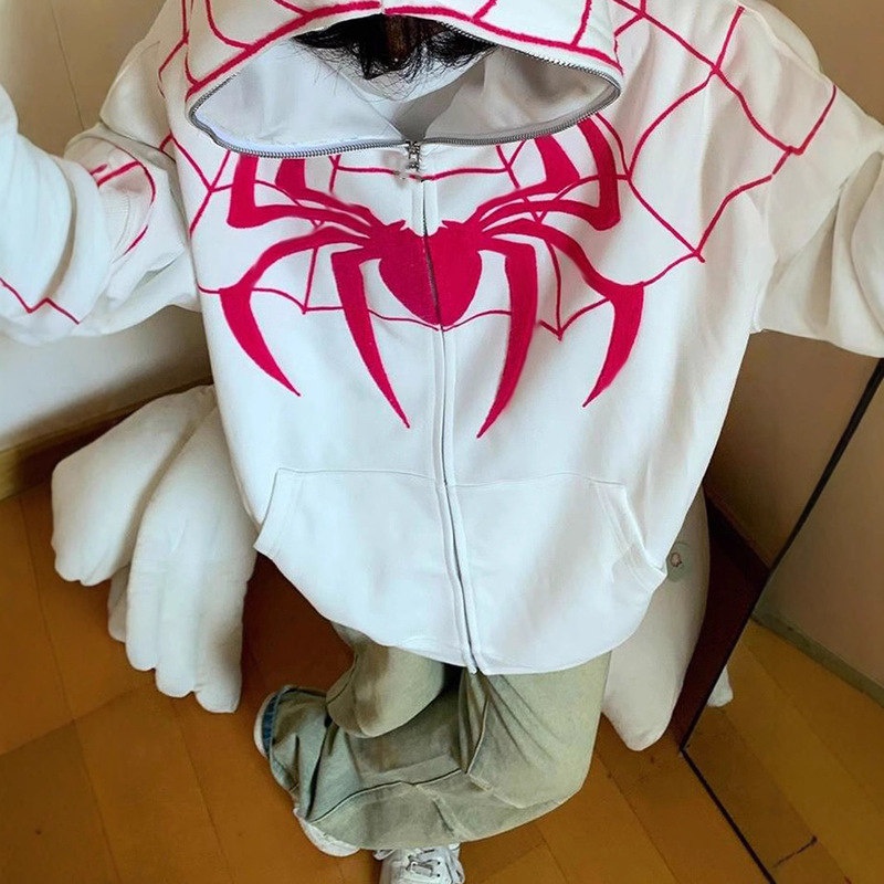 American-style Spider-man Printed Zipper Cardigan Sweater for Men and Women Autumn Couple oversize fleece-lined Hooded Jacket American-style Spider-man Printed Zipper Cardigan Sweater for Men and Women Autumn Couple oversize fleece-lined Hooded Jacket