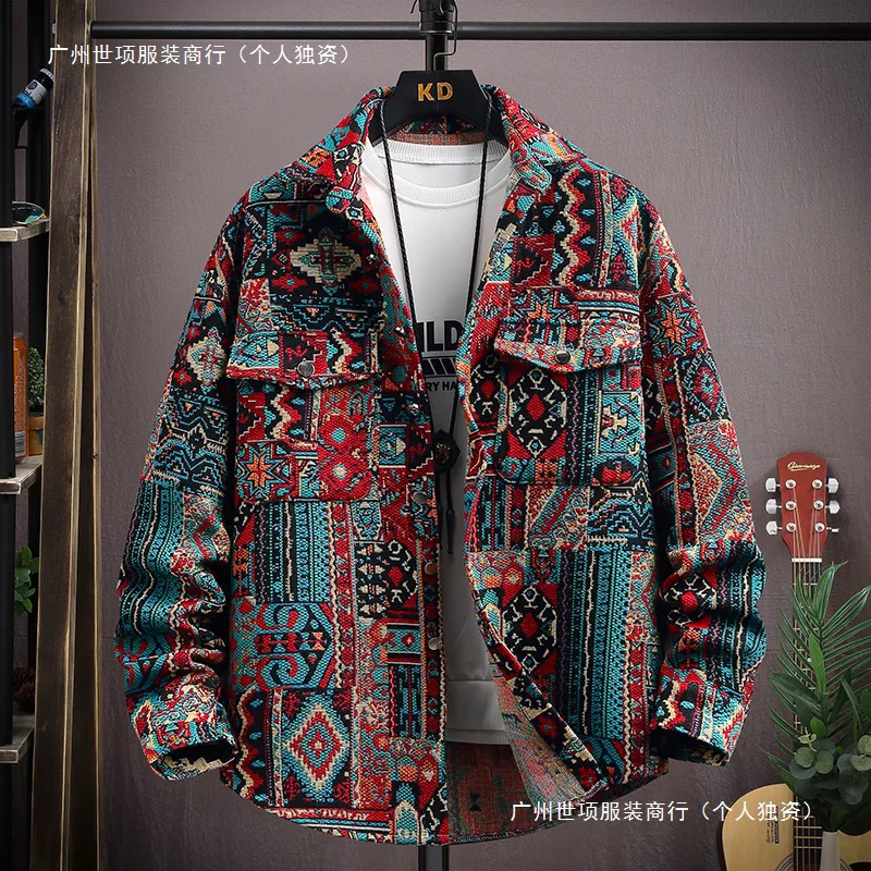 Spring retro ethnic shirt, jacket, ethnic style, increased thickness, oversize