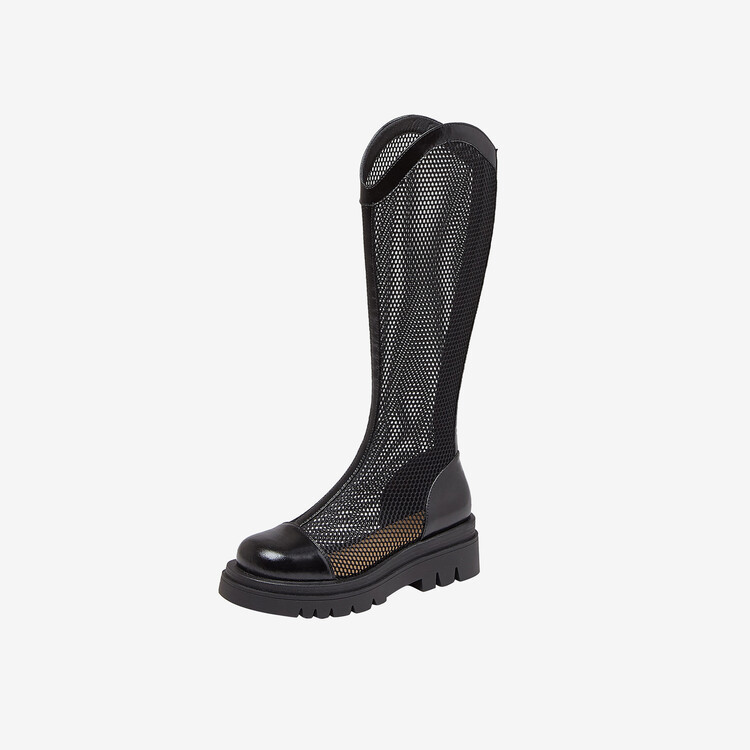 Boot nữ da lưới thoáng khí mùa hè, đế dày rỗng, ống rộng cho chân to — Màu nâu ống lớn, Màu đen cổ ống lớn, Ống nhỏ màu đen, Ống nhỏ màu be chi tiết 73