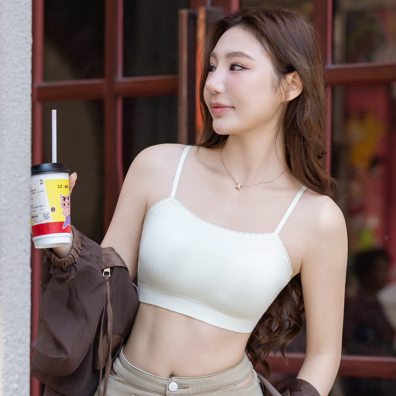 2026春夏裸氨赛代尔棉乳胶固定杯抹胸蕾丝性感美大U背可调美背吊