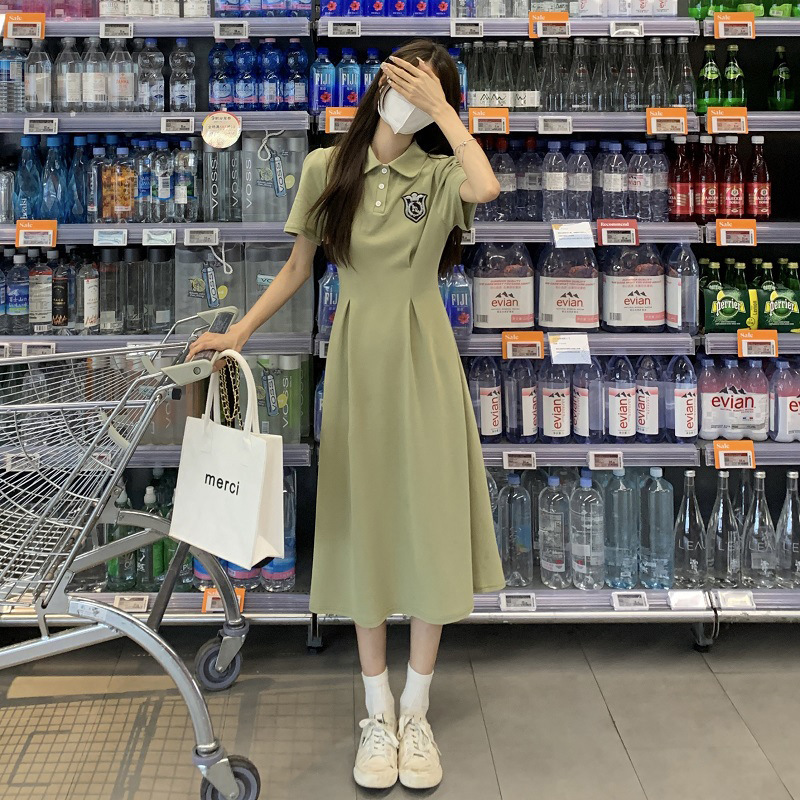 College-style polo Collar Dress Women's Summer 2023 New Mid-length Waist Slimming First Love Short-sleeved A- line Dress College-style polo Collar Dress Women's Summer 2023 New Mid-length Waist Slimming First Love Short-sleeved A- line Dress