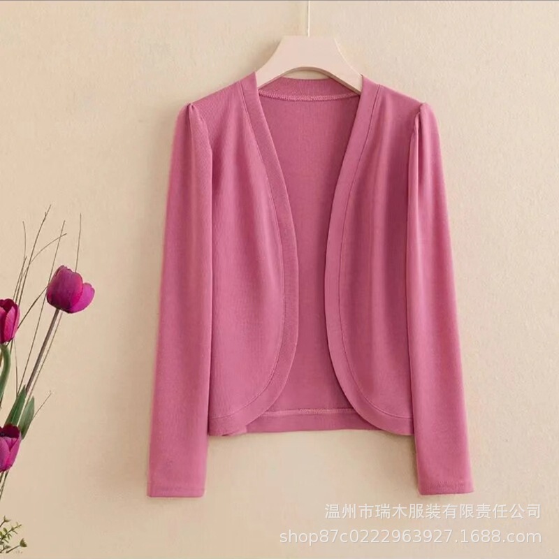 Dropshipping Spring and Summer New Style Women's Solid Color Knitted Cardigan with Shawl for Sun Protection and Shoulder Protection, Fashionable and Versatile, Slimming Effect