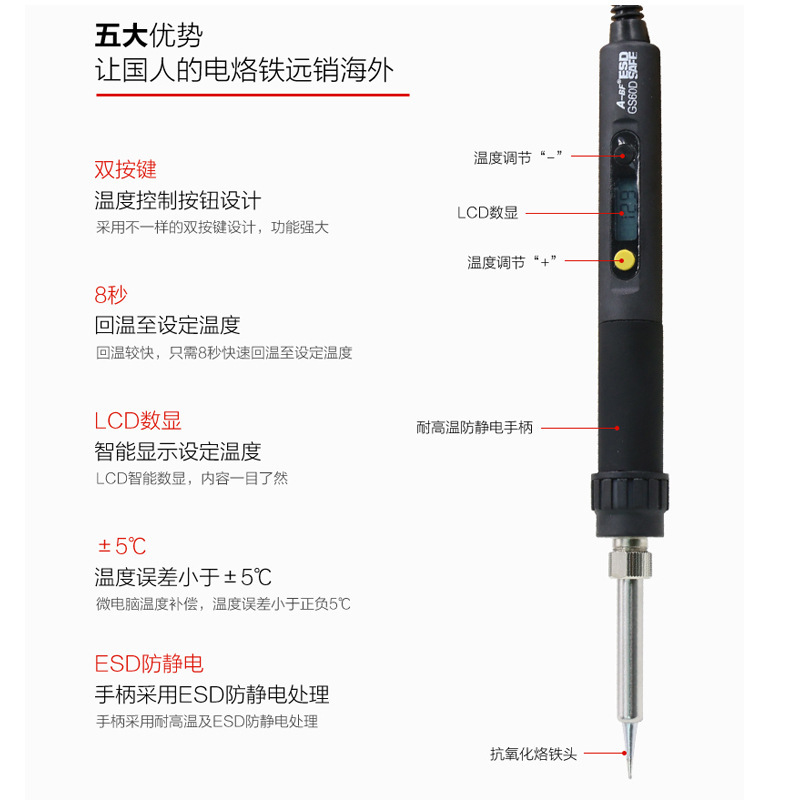 A-BF/不凡GS60D数显控温电烙铁60W电焊台德国进口技术恒温电烙铁