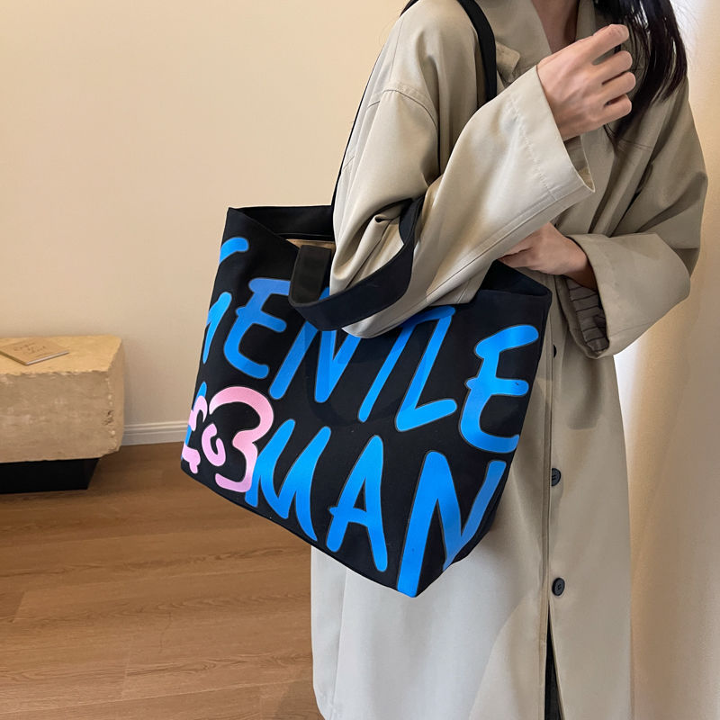 Commuting single-shoulder letter large-capacity versatile bag, canvas bag, Japanese student class artistic bag, women's tote handbag undefined
