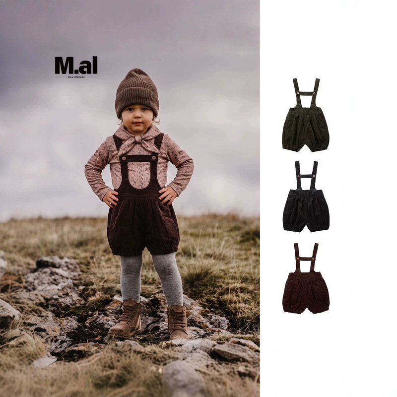 Children's pure cotton corduroy fleece-lined overalls, unisex, autumn/winter, floral print shorts, baby retro outerwear pants, in stock Children's pure cotton corduroy fleece-lined overalls, unisex, autumn/winter, floral print shorts, baby retro outerwear pants, in stock