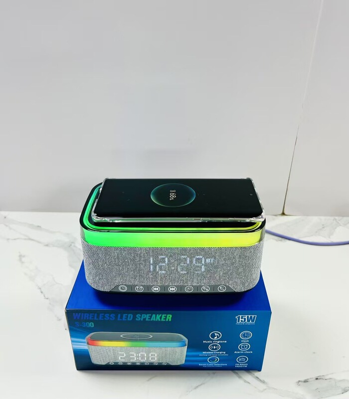 新款白噪音蓝牙音箱无线充电数字时钟闹钟三合一无线充氛围灯音响|undefined