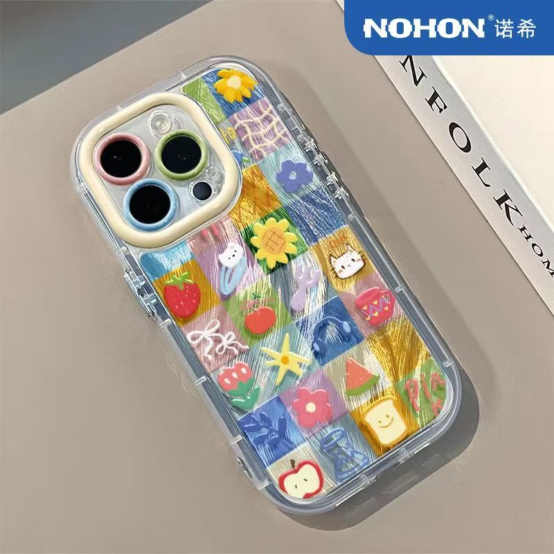 Colorful Plaid Apple 16 Mobile Phone Case 15/14 All-Inclusive Feather Yarn 13Promax Anti-Fall Protective Cover 17Air New Style