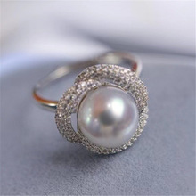 DIY珍珠配件 S925银高质感华丽精工戒指指环可调节银饰半成品批发