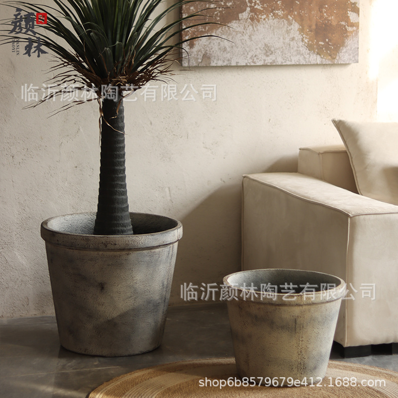 Grandes macetas de magnesio de barro abiertas balcón retro suelo verde maceta de plantación sala de estar hotel paisaje decoración