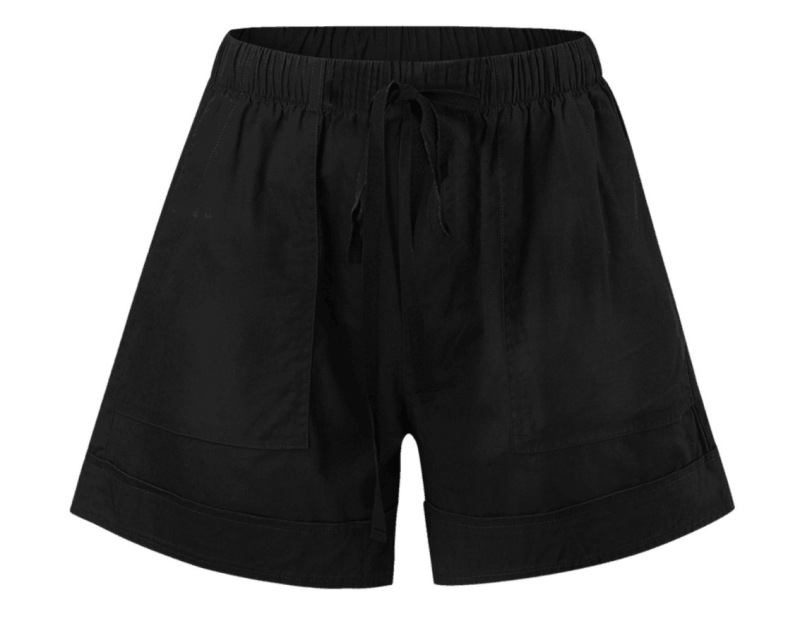 女性の夏の大きいサイズの純色のストラップのゴムバンドのポケットのカジュアルな半ズボン|undefined