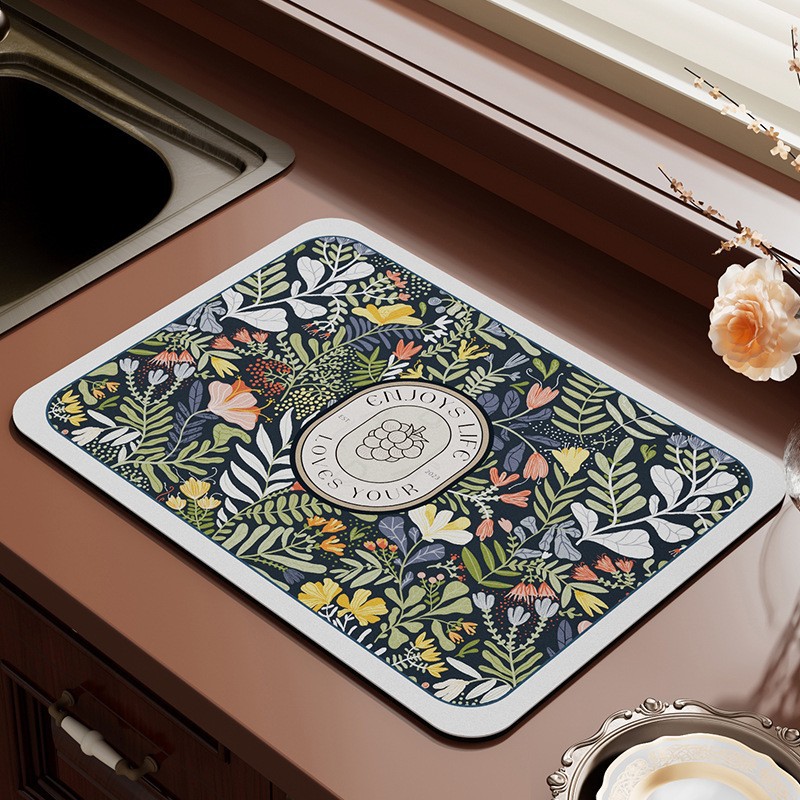 Mesa de cocina de estilo europeo y americano Placa de tazón Taza estera de drenaje Barra de aislamiento estera vintage mesa de té absorbente desechable tecnología paño