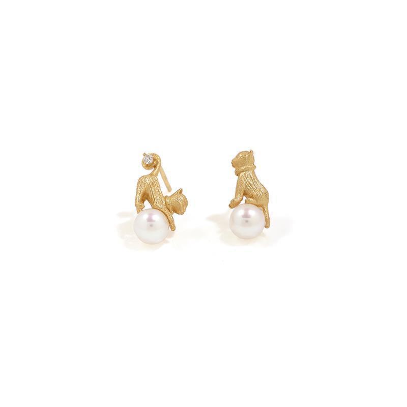 1 Pair Simple Style Cat Inlay Copper Pearl Earrings display picture 4