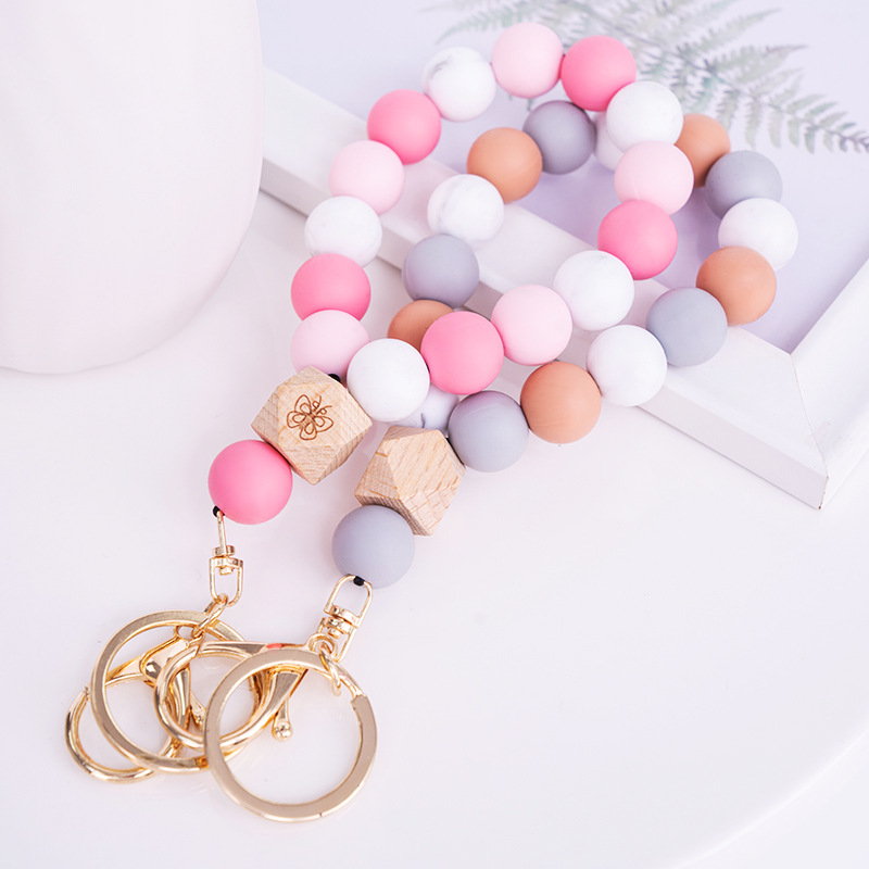 Amazon cuentas de silicona pulsera llavero de aleación DIY cuentas de madera metal pulsera de caucho de silicona llavero al por mayor