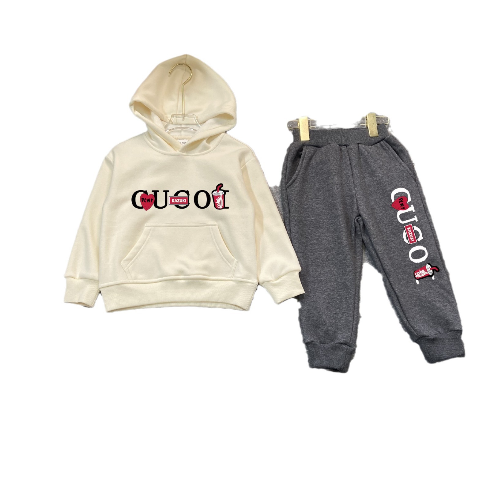 2023 Winter New Casual Hooded Sweater Boys Girls, Two Piece Upholstered and Warm Set for Children_voghion.com