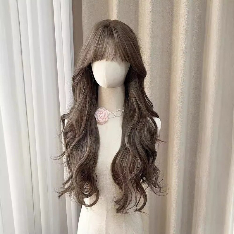 Xuchang Ziqi wig hazelnut gray brown big wave long temperament full head cover natural fluffy wig