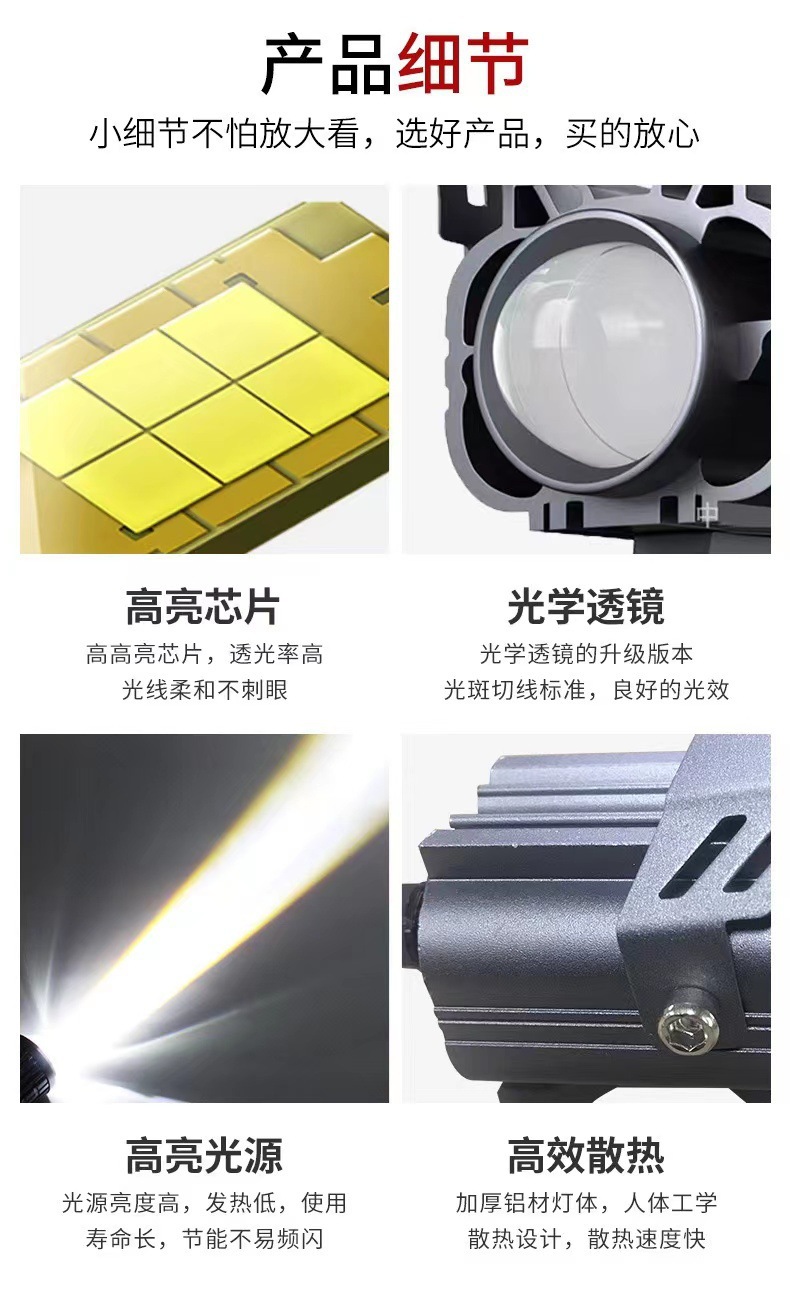 Cross-border hot-selling LED motorcycle electric tricycle spotlight, dual-color yellow-white front light, modified 9-85V
