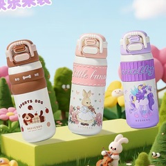 Qingli 保温カップ 男の子と女の子用、見栄えの良いポータブルダブルドリンクカップ 316 ステンレス鋼のかわいい子供用ストローカップ
